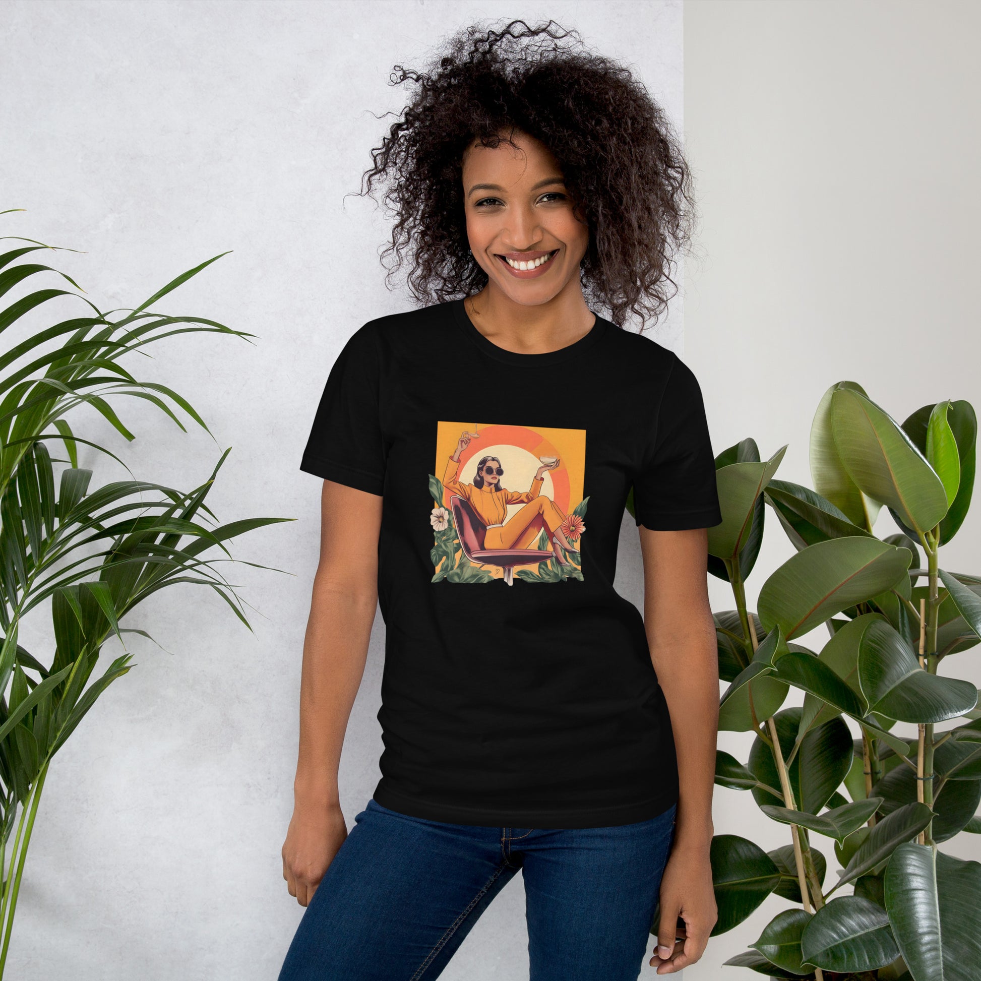 Vue de face du t-shirt unisexe rétro Mrs Watson – style vintage et élégant - noir