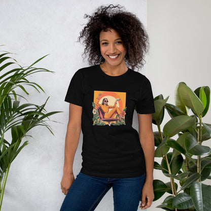 Vue de face du t-shirt unisexe rétro Mrs Watson – style vintage et élégant - noir