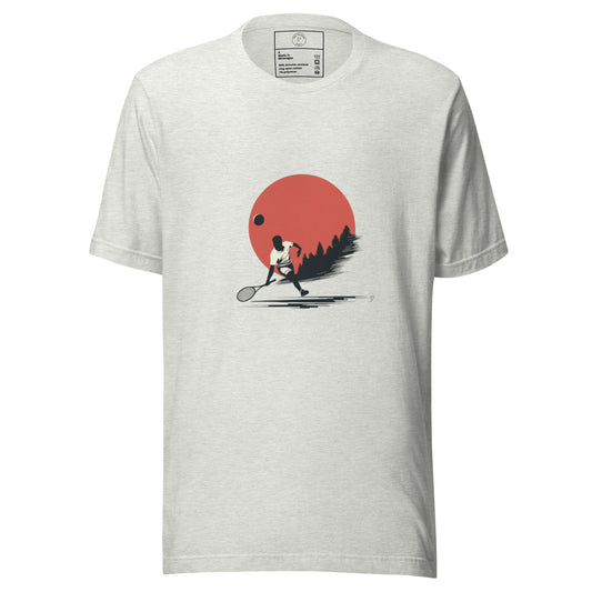 T-shirt Solar Tennis gris pinchard – illustration sportive minimaliste avec soleil et joueur